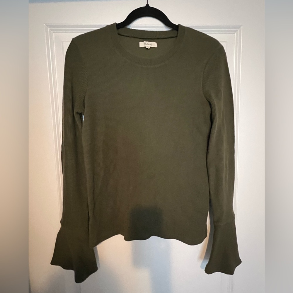 Madewell Olive Green Flared Sleeve Top